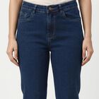 Women's Navy Blue Straight Fit Classic Jeans, मध्यम नीला, small