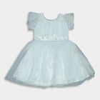 Girls' Light Aqua Blue Flared Embellished Short Sleeves Frock, Light Blue, small image number null