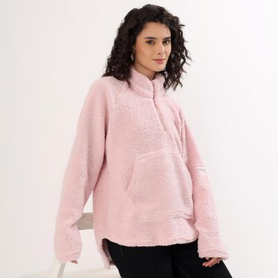 Women's Light Pink High Neck Casual Sweatshirt, गुलाबी Women's Light Pink High Neck Casual Sweatshirt
