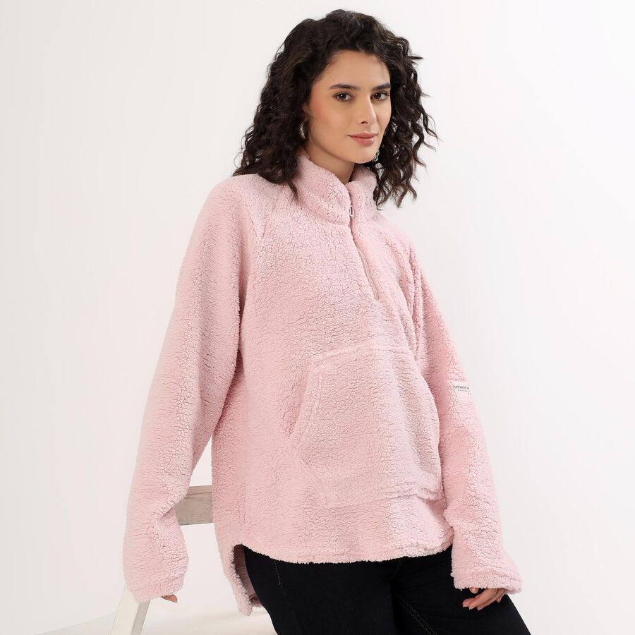 Women's Light Pink High Neck Casual Sweatshirt, गुलाबी, large image number null