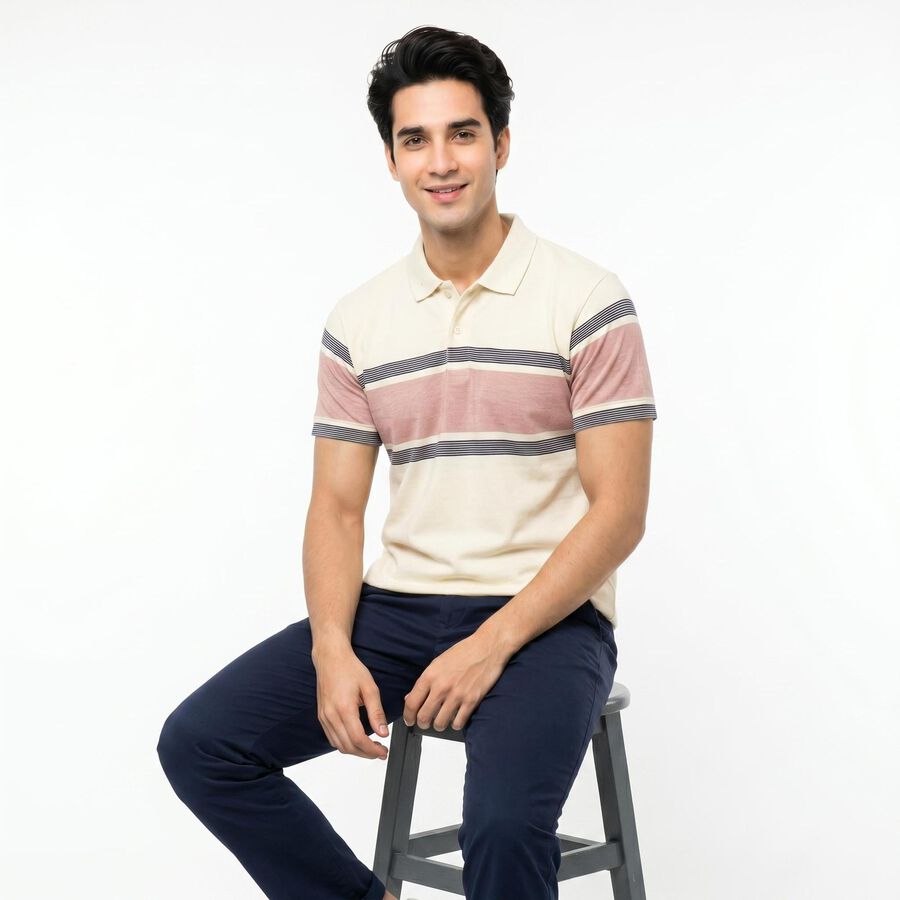 Men White Cotton Polo Neck Polo T-Shirt, ऑफ व्हाइट, large