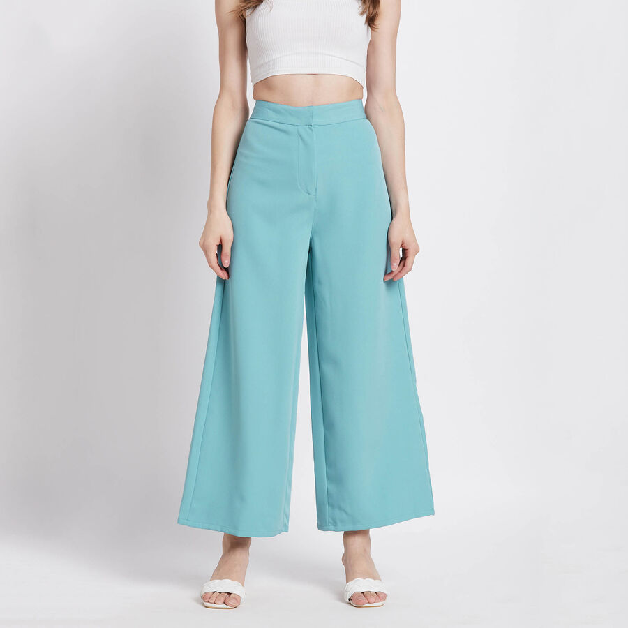 Solid High Rise Trousers, Light Blue, large image number null