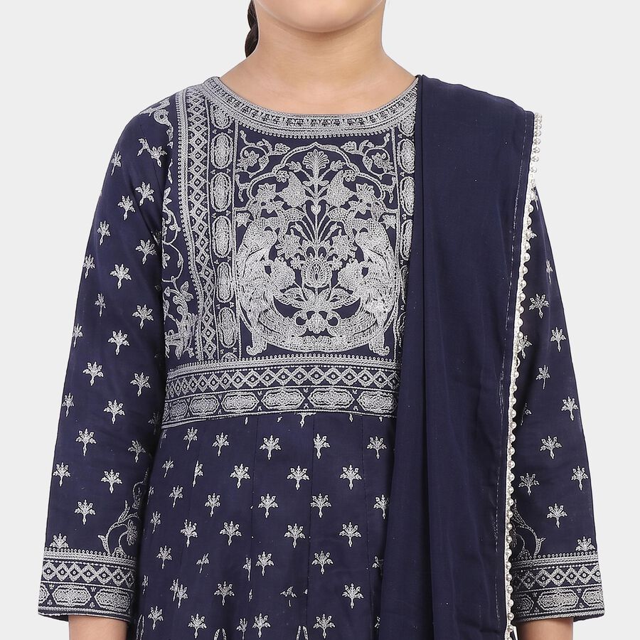 Girls Navy Blue Round Neck Fusion Set Upper and Bottom Set, Navy Blue, large