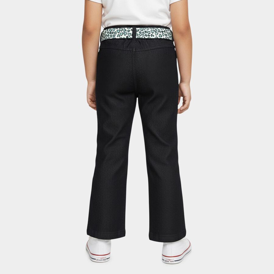 Girls' Jet Black Wide Leg Printed Belt Jeans, Black, large