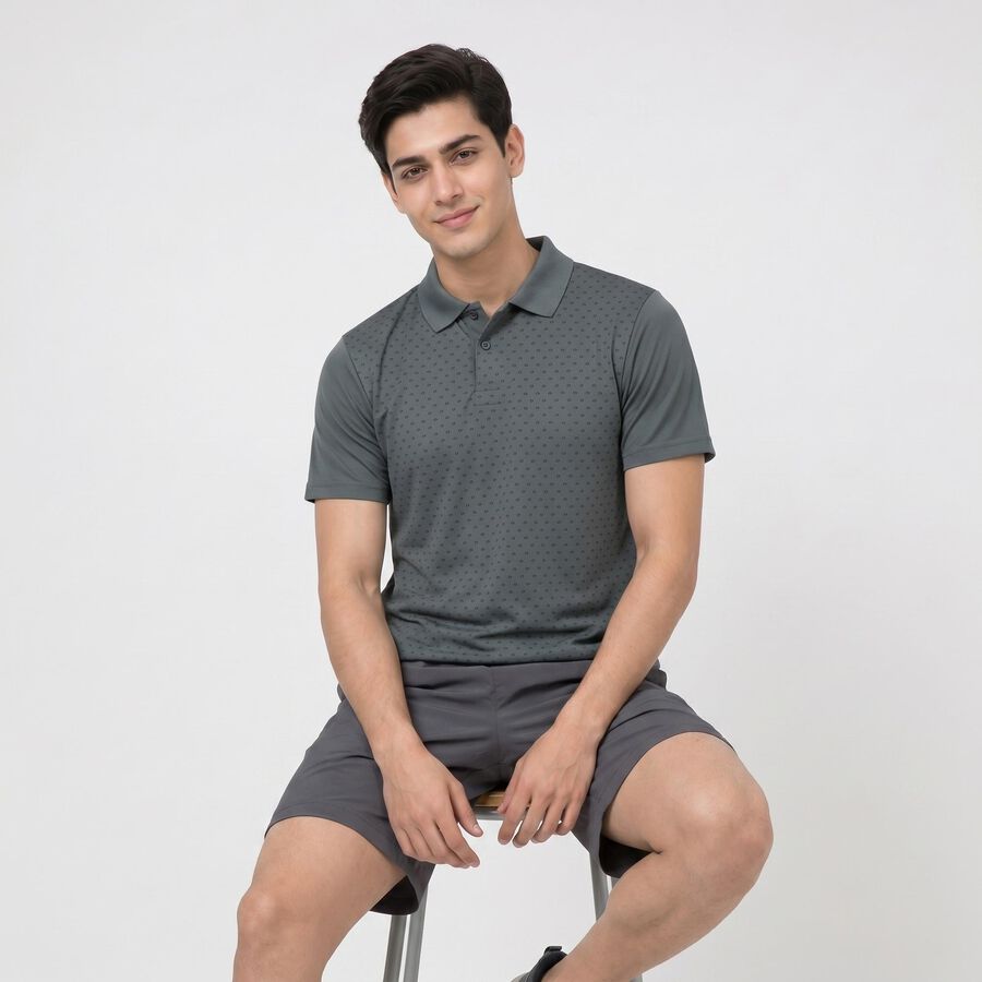 Men's Grey Polo Neck Polo Drifit T-Shirt, गहरा ग्रे, large