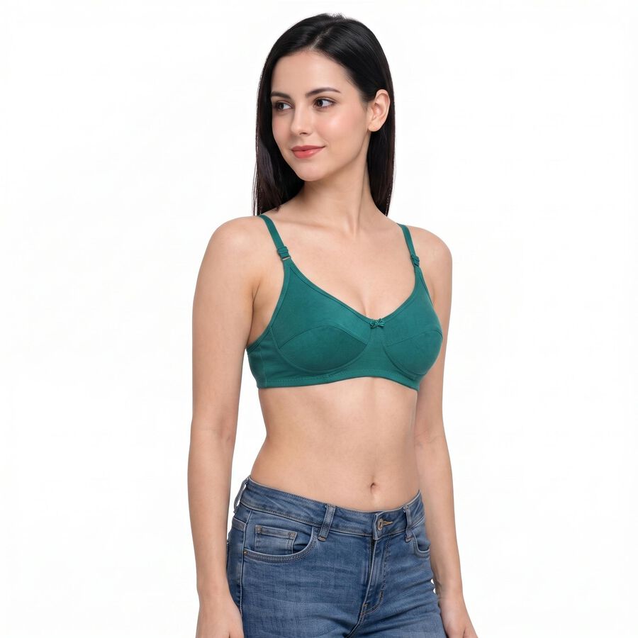 Women's Green 100% Cotton Regular Bralette Bra, गहरा हरा, large