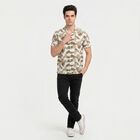 Men's Brown Cotton Camp Collar Casual Shirt, भूरा, small