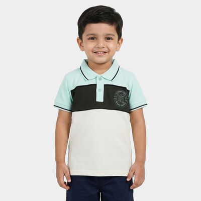 Boys White Cotton Polo Neck Casual T-Shirt