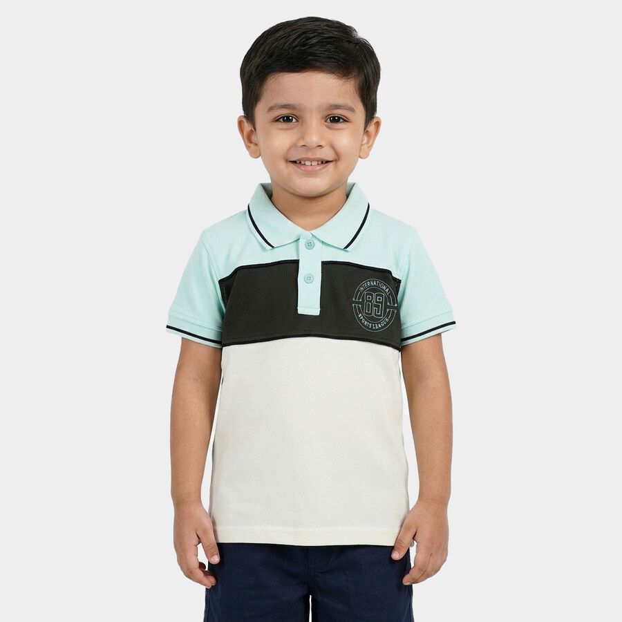 Boys White Cotton Polo Neck Casual T-Shirt, White, large