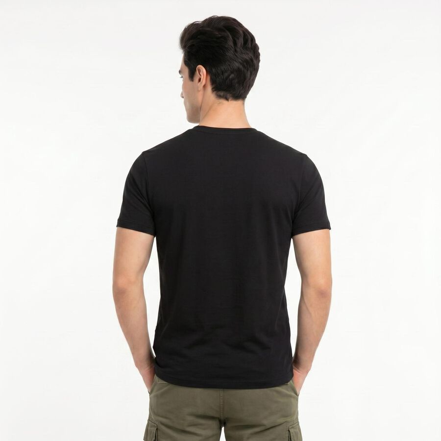 Men's Black Cotton Round Neck Regular T-Shirt, काला, large