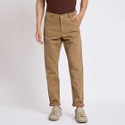 Men's 100% Cotton Slim Fit Casual Trousers , खाकी, small