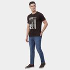 Men's Brown Round Neck Minimalist T-Shirt, भूरा, small