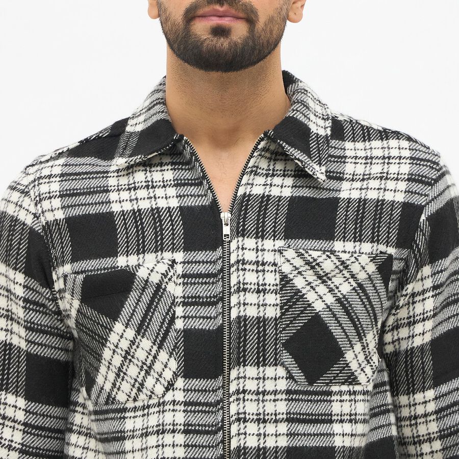 Men's Black and White Spread Collar Casual Jacket, काला, large image number null
