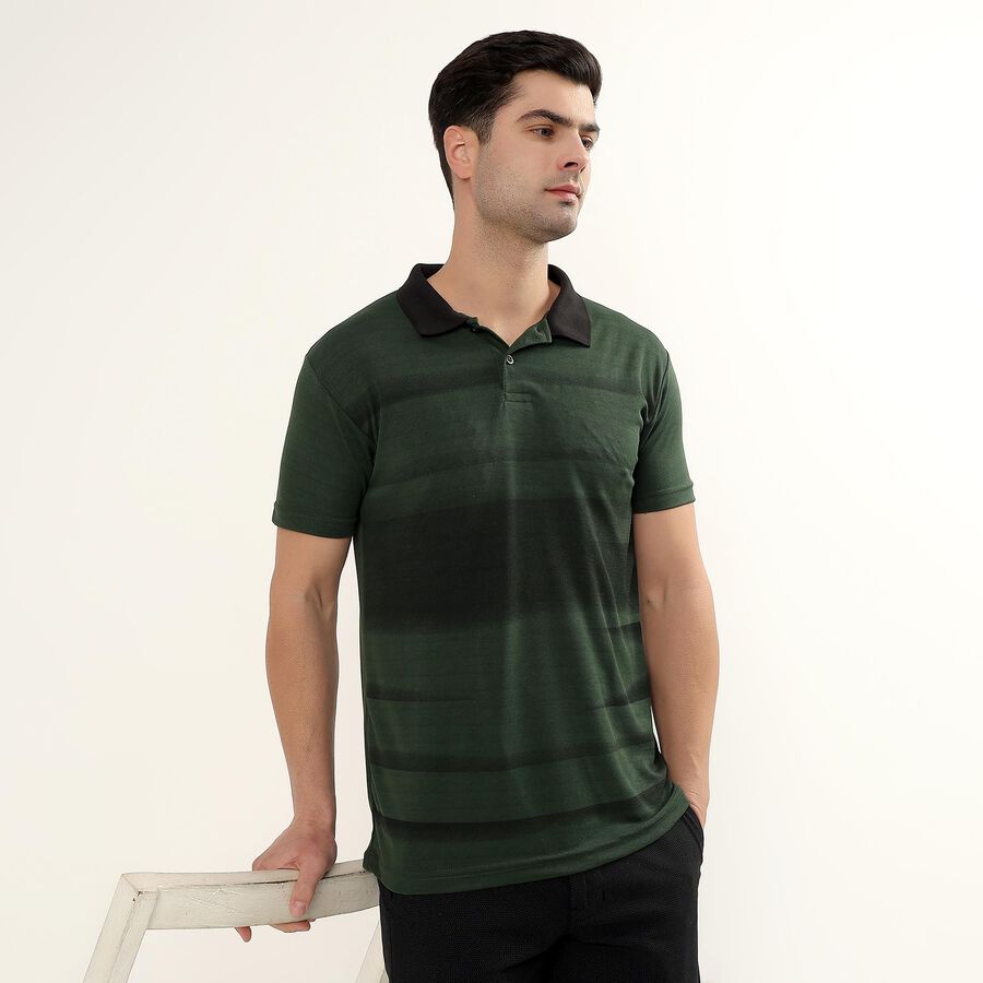 Men's Dark Olive Green Polo Neck Athleisure Polo T-Shirt, ओलिव, large