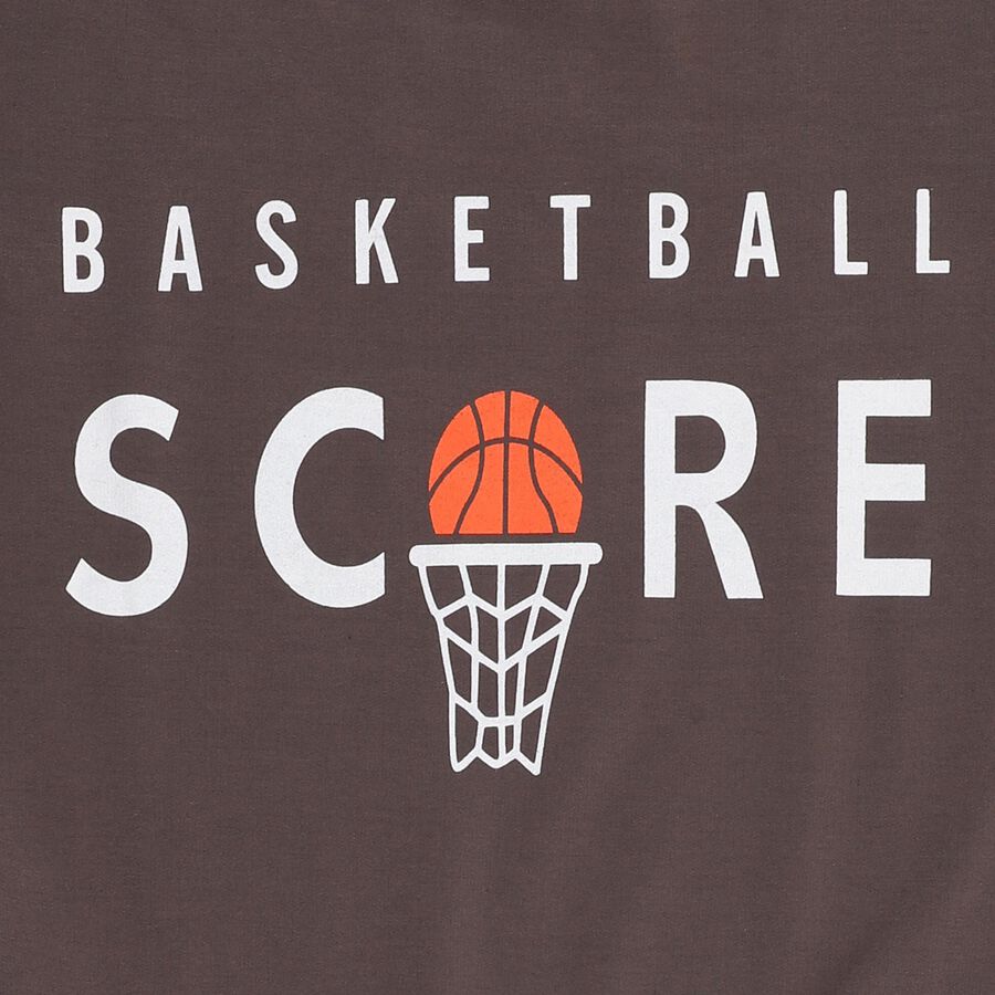 Boys Dark Chocolate Brown Crew Neck Graphic Sweatshirt, Charcoal, large image number null