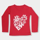 Girls' Bright Cherry Red Cotton Round Neck Casual Top, Fuchsia, small image number null