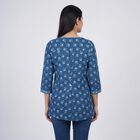 Women's Blue Round Neck Straight Kurti, मध्यम नीला, small