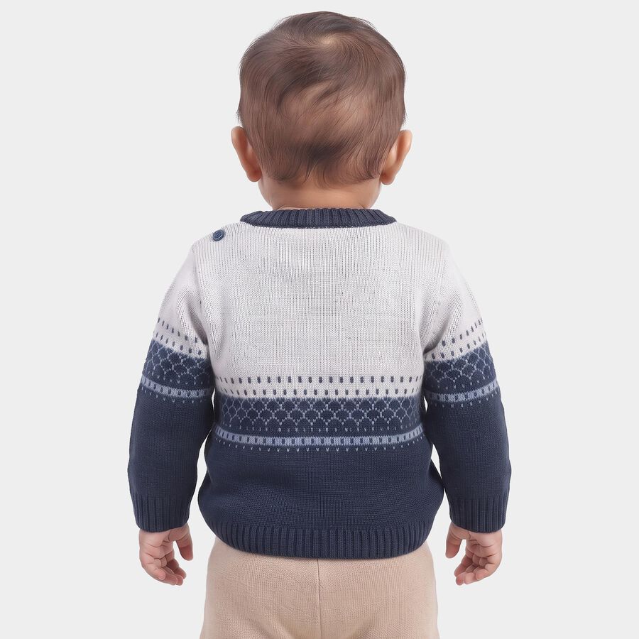 Infants' Navy Blue Crew Neck Knitted Pullover, मध्यम नीला, large