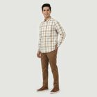 Men's Beige Cotton Long Sleeves Button-Down Regular Fit Shirt, गहरा पीला, small