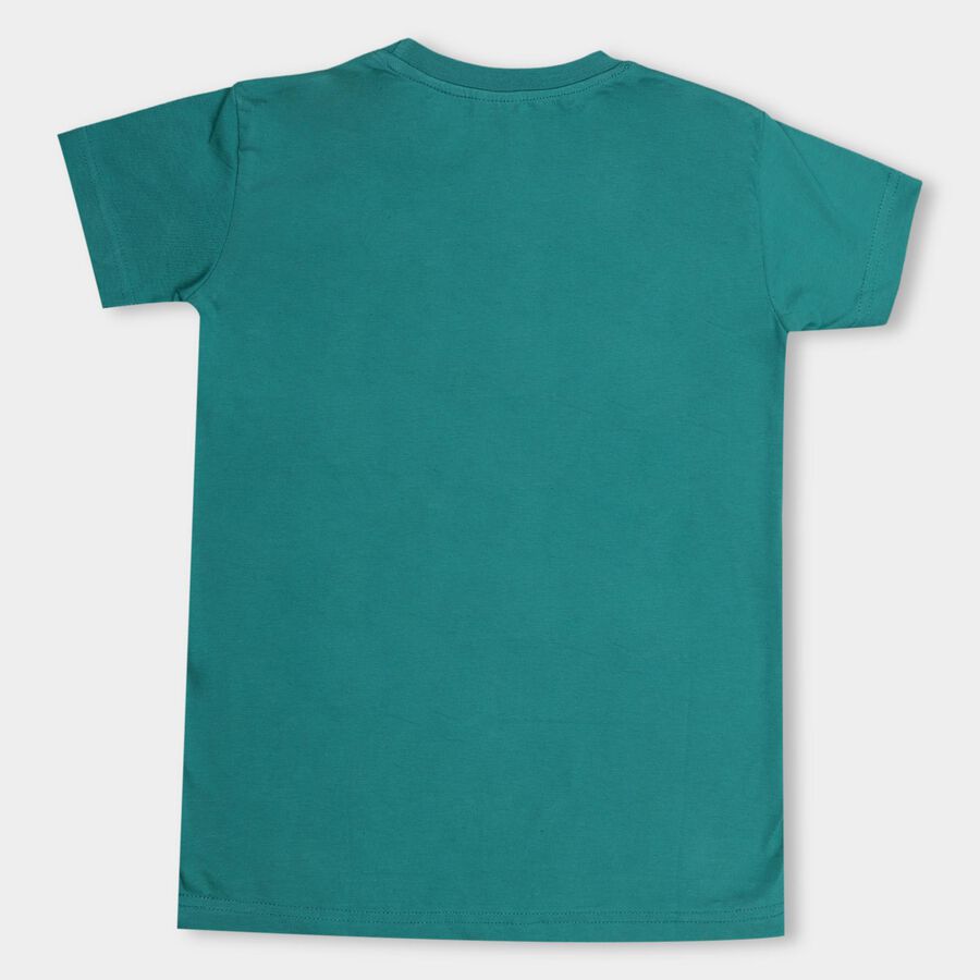 Boys' Bright Emerald Green Round Neck Graphic Print T-Shirt, Dark Green, large image number null