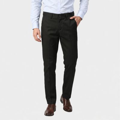 Men's Black Flat-Front Formal Trousers