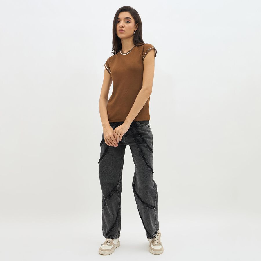 Women's Washed Black High-Rise Straight Fit Distressed Jeans, गहरा ग्रे, large image number null