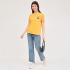 Women's Bright Yellow Round Neck Graphic Print T-Shirt, Mustard, small