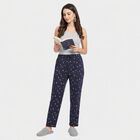 Women's Navy Blue Straight Fit Heart Printed Pyjama, Navy Blue, small
