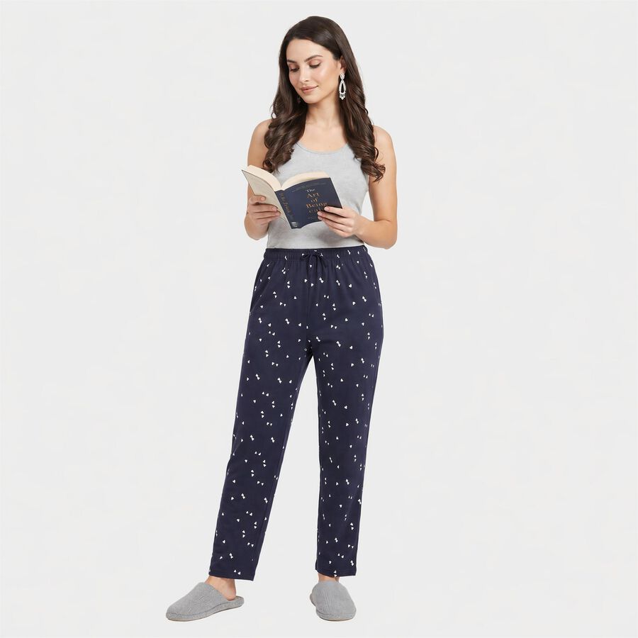 Women's Navy Blue Straight Fit Heart Printed Pyjama, Navy Blue, large