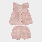 Infant Peach Cotton Ruffle Sleeve Top and Bloomers Set, Peach, small