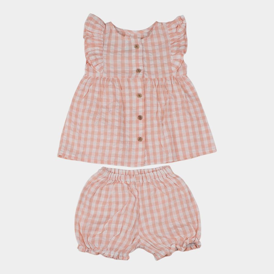 Infant Peach Cotton Ruffle Sleeve Top and Bloomers Set, Peach, large