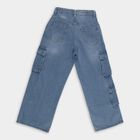 Girls' Light Blue Relaxed Fit Cargo Jeans, Mid Blue, small image number null