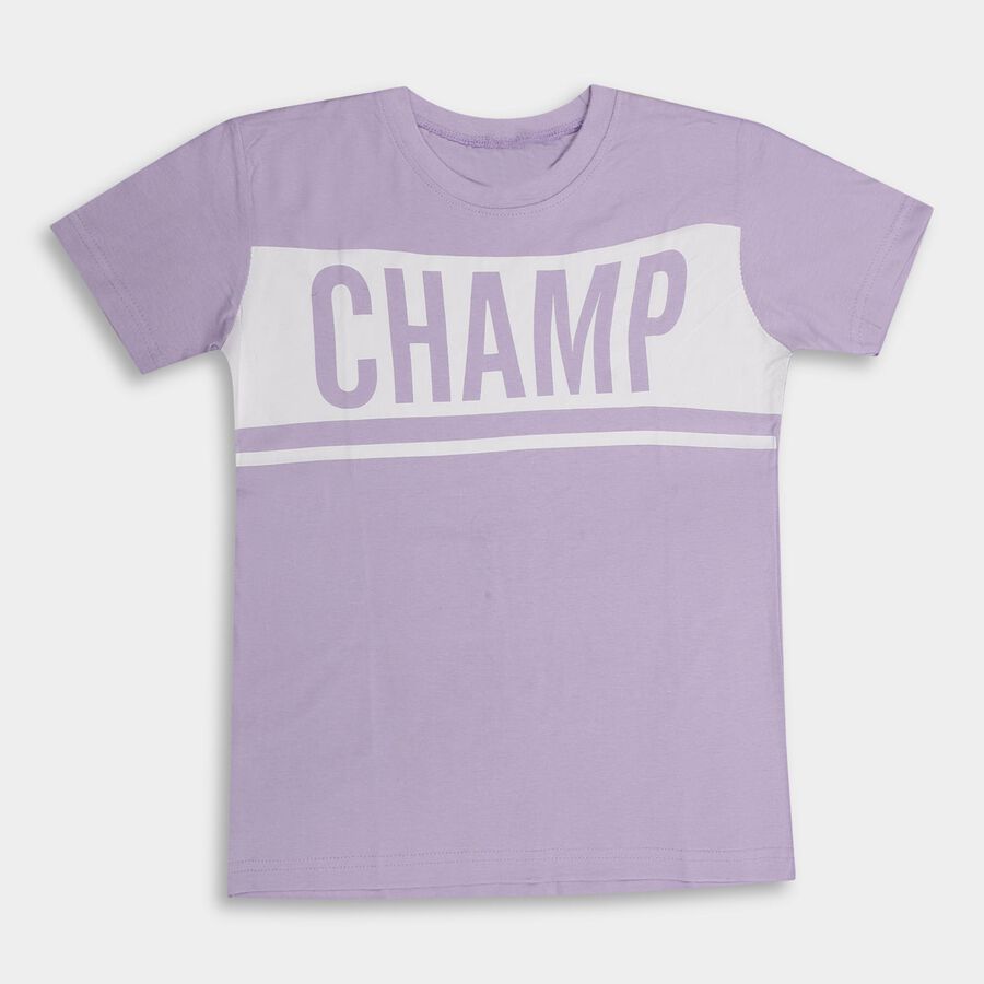 Boys' 100% Cotton Half Sleeves T-Shirt , Lilac, large image number null