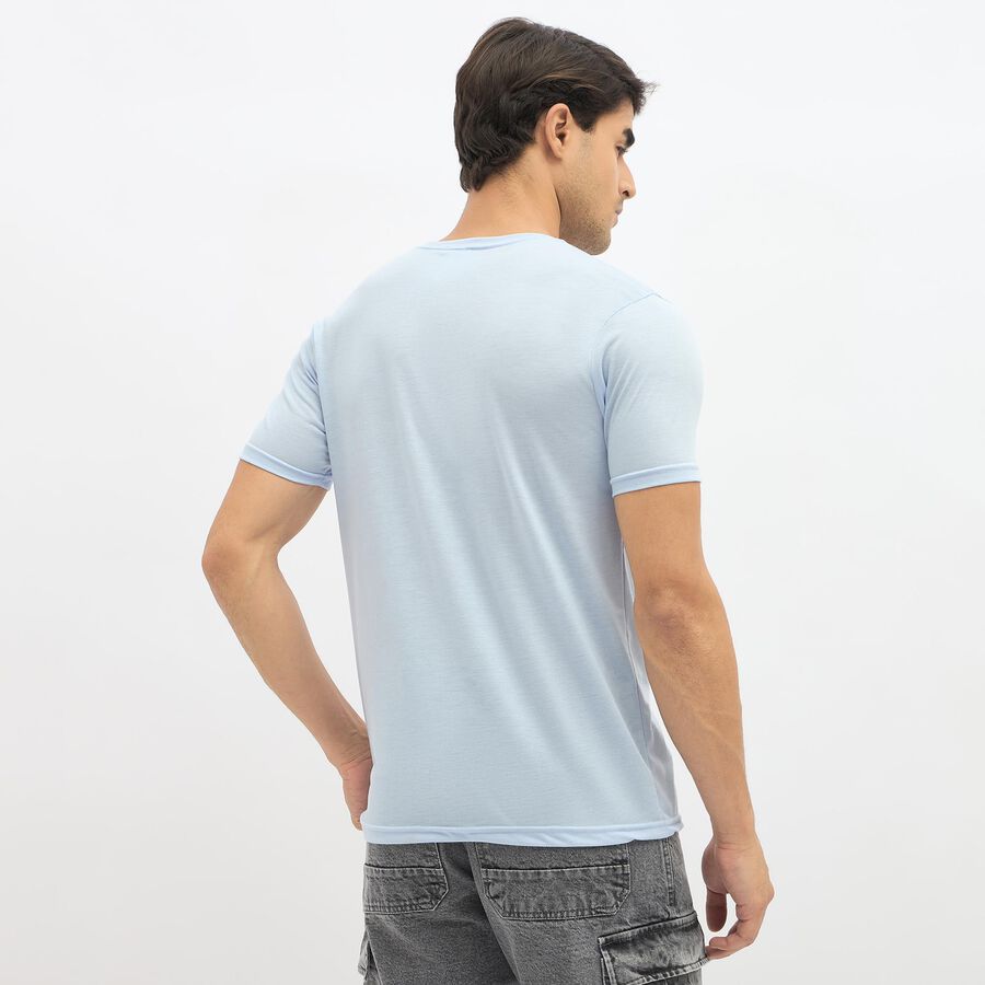 Men's Light Powder Blue Round Neck Casual T-Shirt, Sky Blue, large image number null