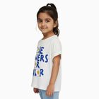 Girls' White Cotton Round Neck Casual T-Shirt, सफ़ेद, small image number null