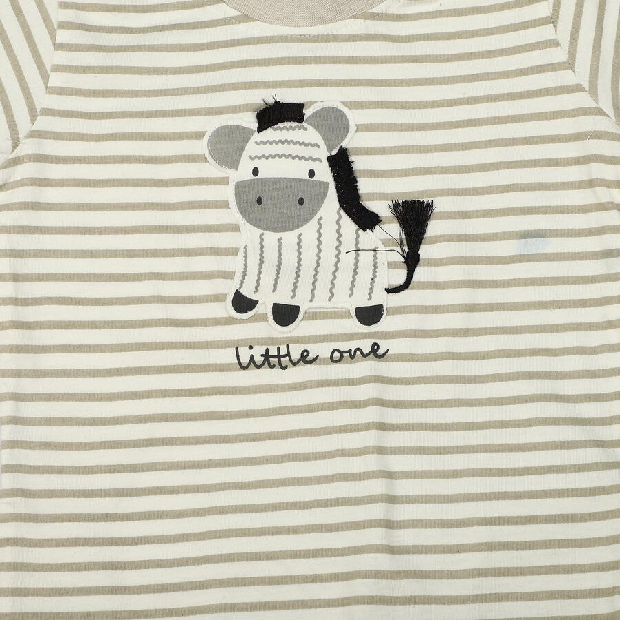 Infants' Grey Cotton Round Neck Zebra Graphic Print Baba Suit, Light Grey, large