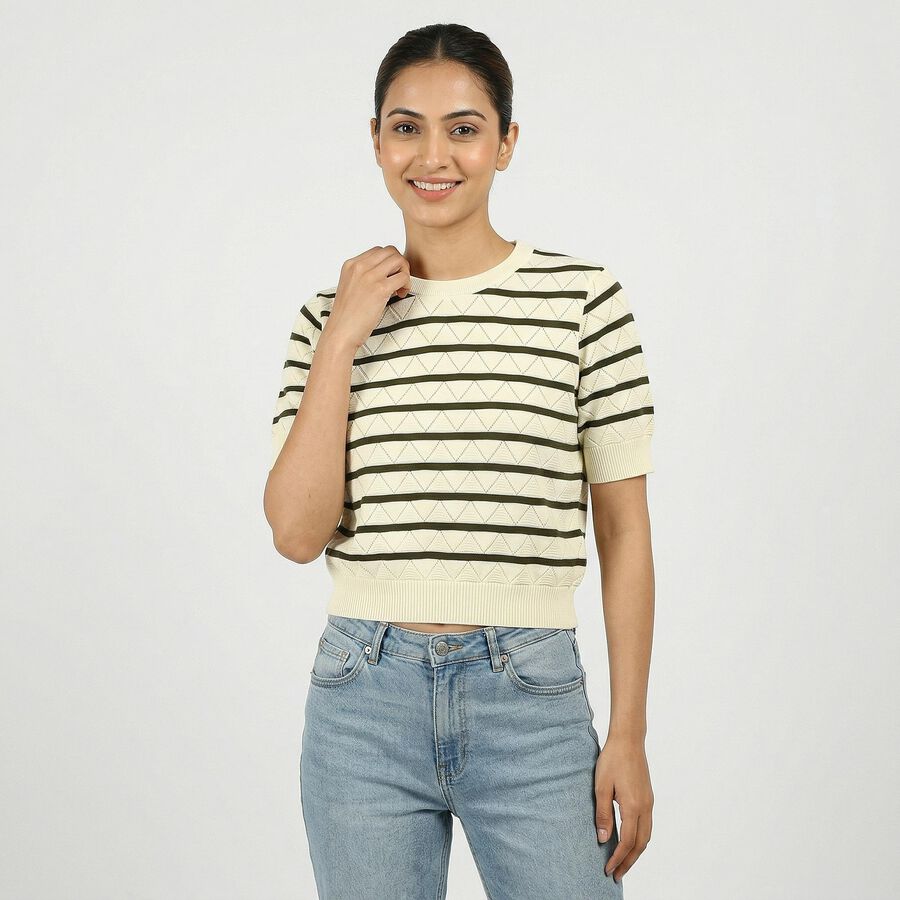 Women's Olive Green Cotton Top, ओलिव, large