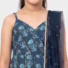 Girls Navy Blue V Neck Fusion Set Upper and Bottom Set, Navy Blue, small