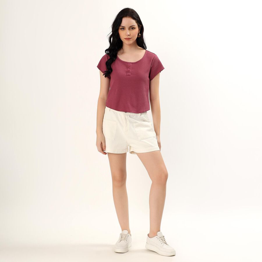 Women's Dusty Rose Round Neck Casual Top, Pink, large