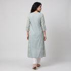 Women's Aqua Notch Neck Embroidered Kurta, एक्वा, small