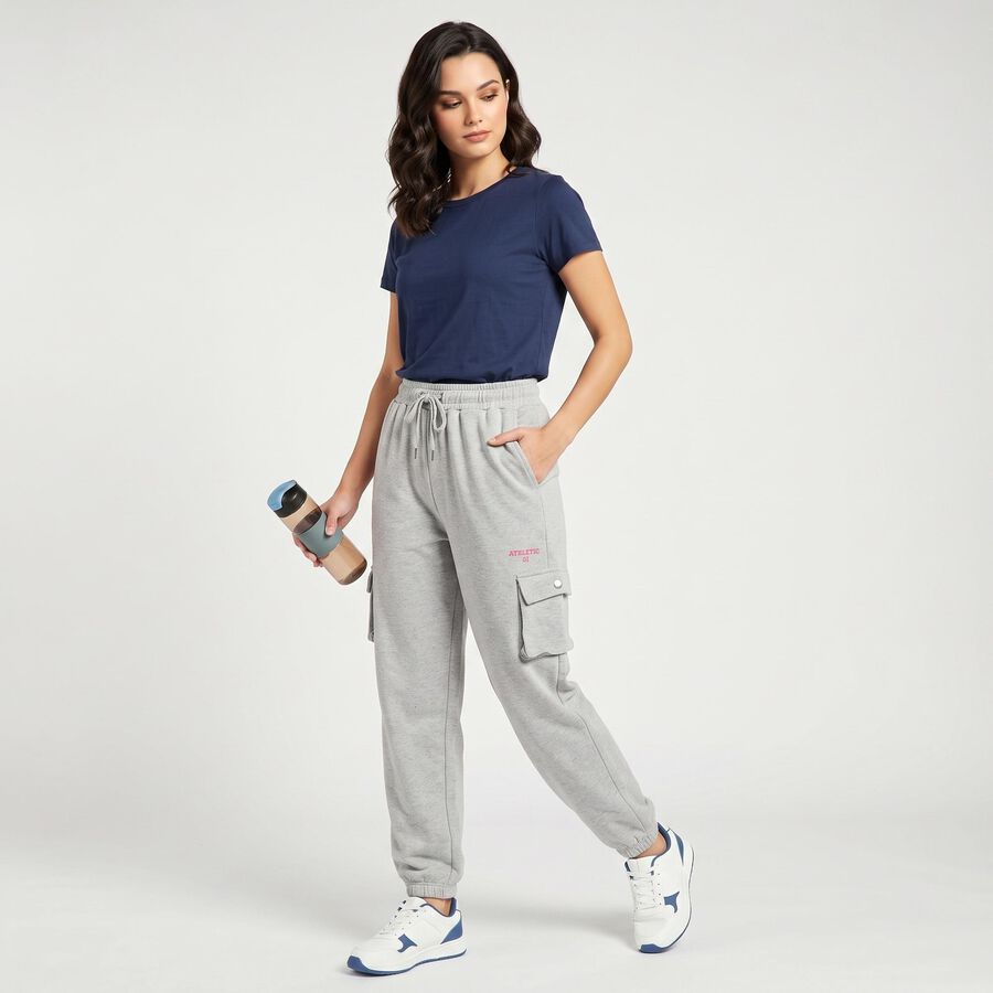 Women's Grey Jogger Fit Cargo Track Pants, मिश्रित हल्का ग्रे, large