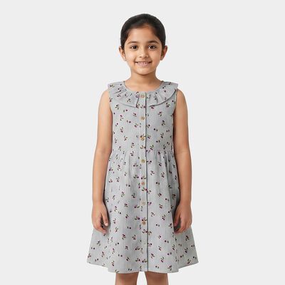 Girls Black Floral Printed Fit and Flare Frock