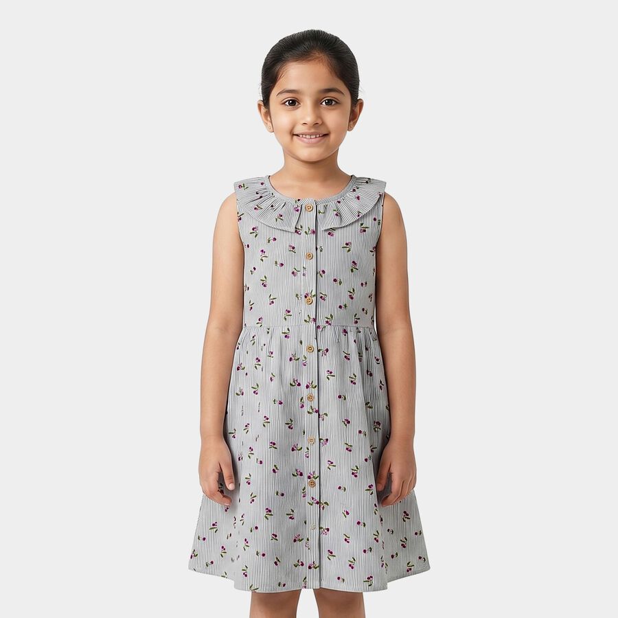 Girls Black Floral Printed Fit and Flare Frock, Black, large