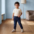 Boys' Navy Blue Jogger Fit Washed Jeans, गहरा नीला, small