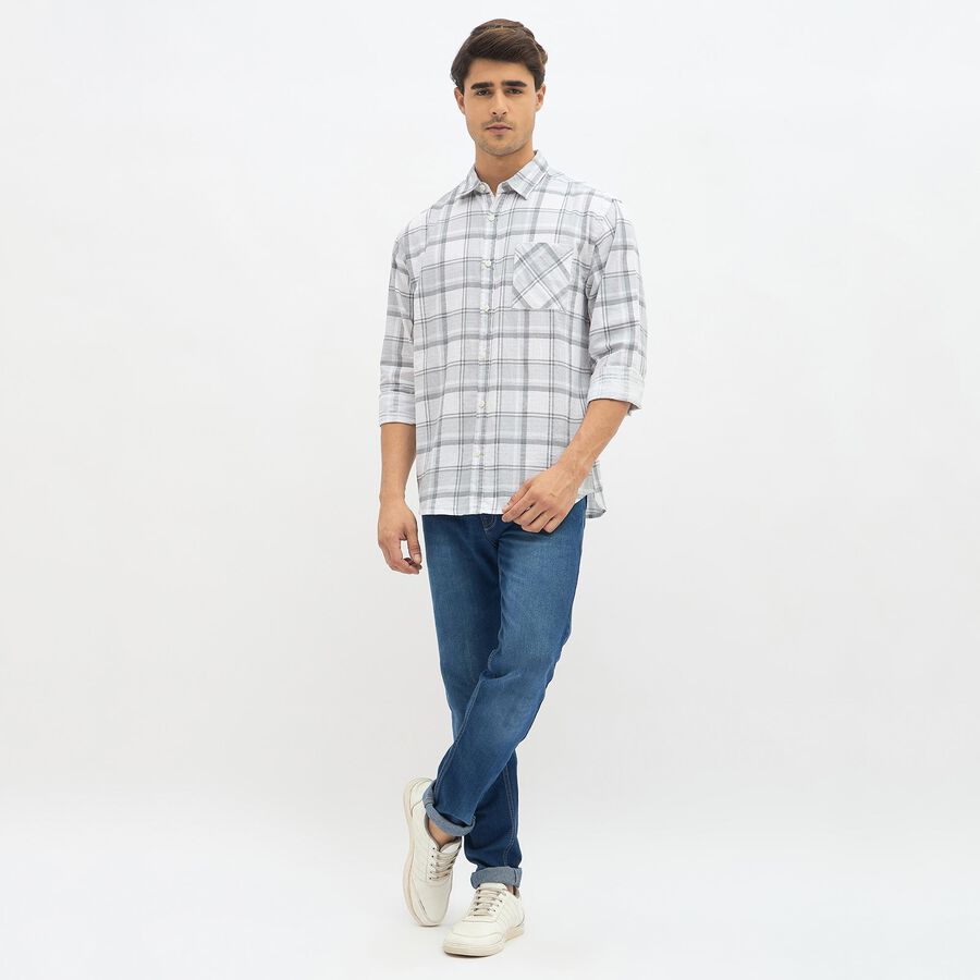 Men's Light Grey Cotton Spread Collar Casual Shirt, Light Grey, large image number null