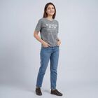 Women's Light Grey Round Neck Casual T-Shirt, हल्का ग्रे, small