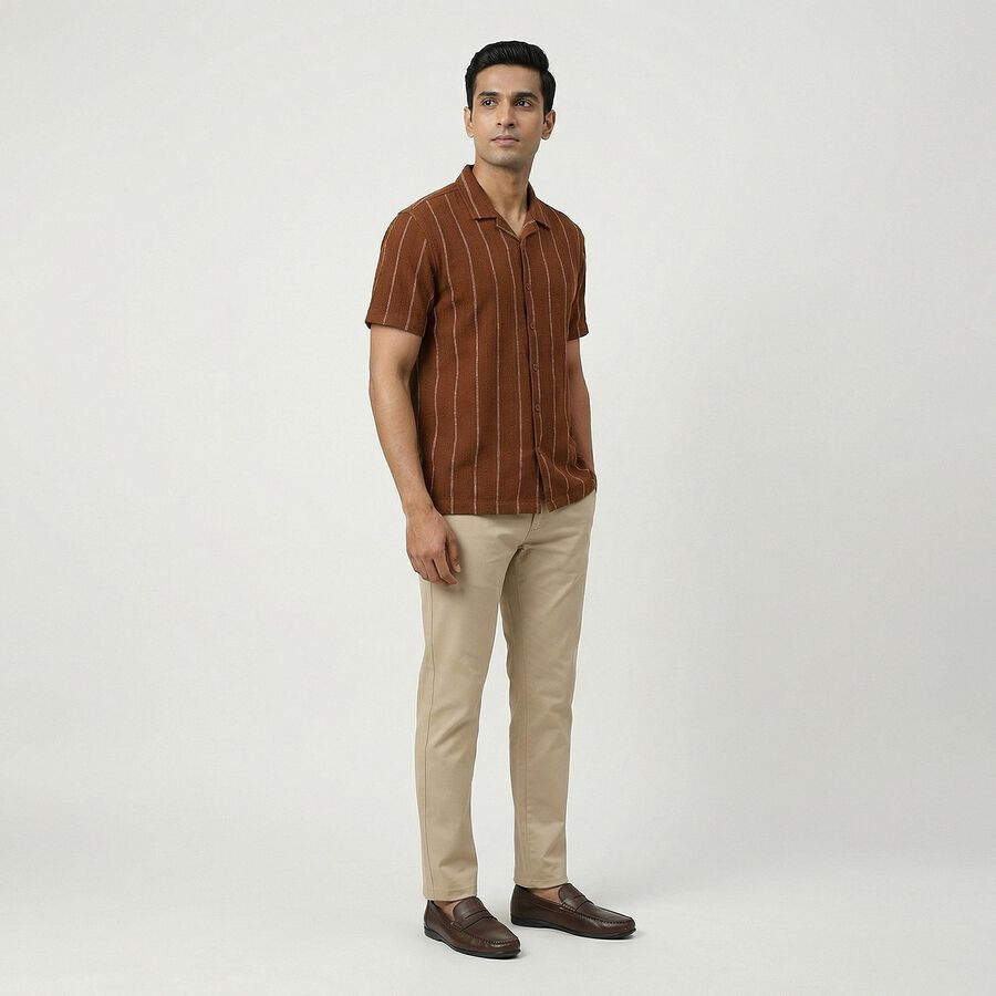 Men's Brown Classic Casual Shirt, Brown, large