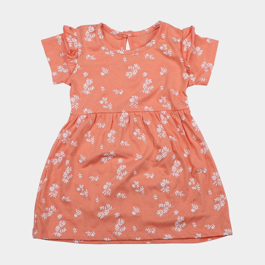Infants' Peach Floral Printed Fit and Flare Frock, पीच, large