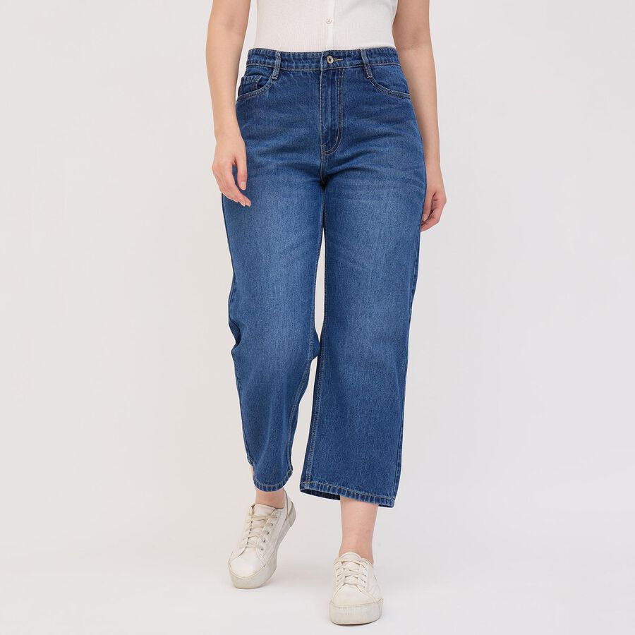 Ladies' 100% Cotton Jeans, Mid Blue, large image number null