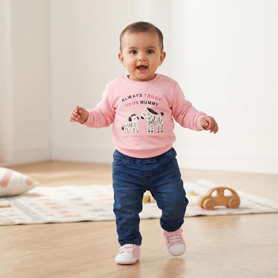 Infants' Pink Round Neck Pullover Sweatshirt, Pink, large
